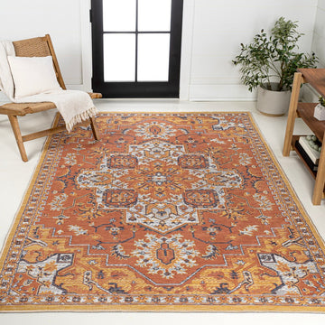 Bijan Traditional Vintage Medallion Reversible Machine-Washable Indoor/Outdoor Area Rug